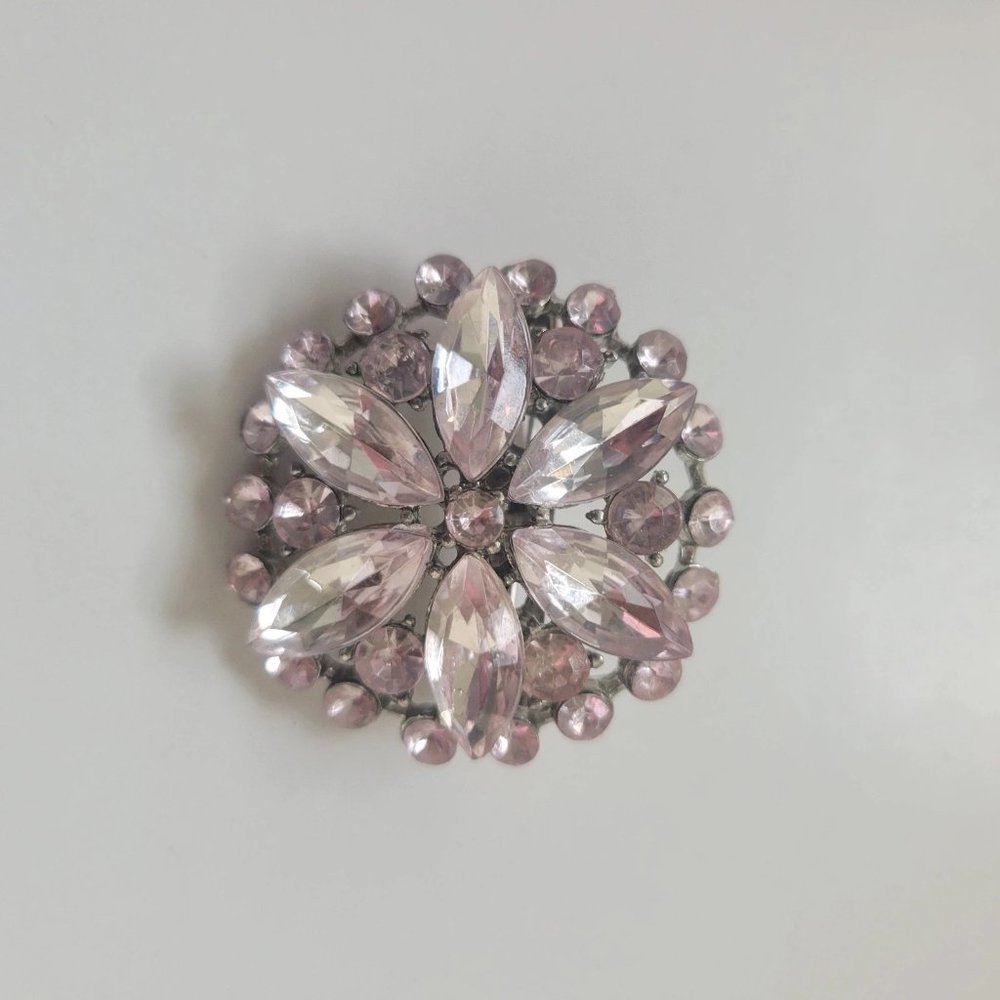 Vintage Brooch Pin Pink Crystal Flower